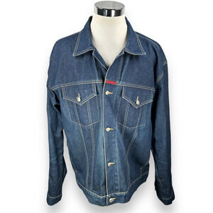 Vintage Karl Kani Jeans Jacket Men's 2XL XXL Blue Denim Y2K 90s Flap Pocket